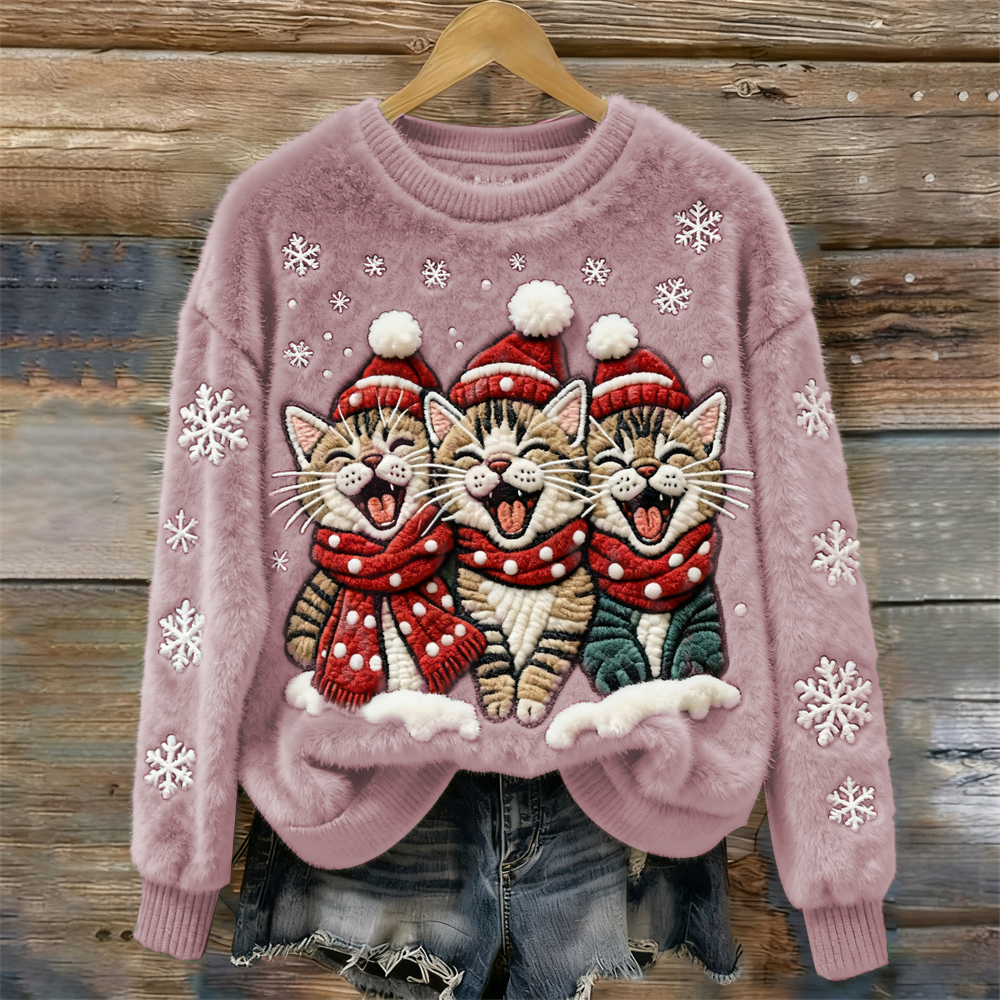 Christmas Cats Women's Cozy Plush Sweater elevenforest