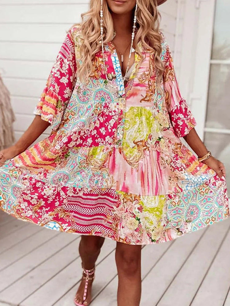 Vintage Floral Pattern Vacation Mini Dress elevenforest