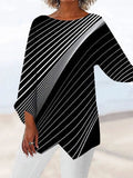 Women's Casual Graphic Print Round Neck Long Sleeve Irregular Hem Top 