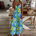 Comstylish Amalfi Style Lemon Strap Ankle Maxi Dress