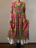 Women's Art Painting Hippie Floral Print V Neck Dress
