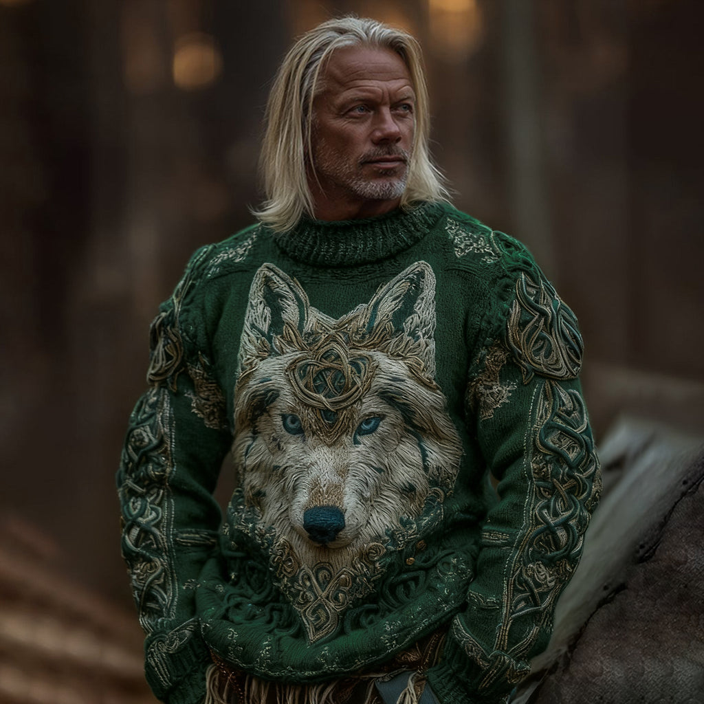 Men's Viking Wolf Knit Pullover Sweater elevenforest