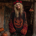 Women's Halloween Spooky Face Celtic Gradient Art Cozy Knitted Hooded Sweater elevenforest