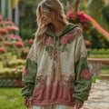 Women's Retro Floral Patch Art Comfortable Warm Hoodie elevenforest