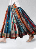 Boho Colorful Textile Flowy Linen Blend Wide Skirt elevenforest