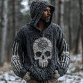 Men's Halloween Skeleton And Spider Web Embroidery Vintage Gray Sweater elevenforest
