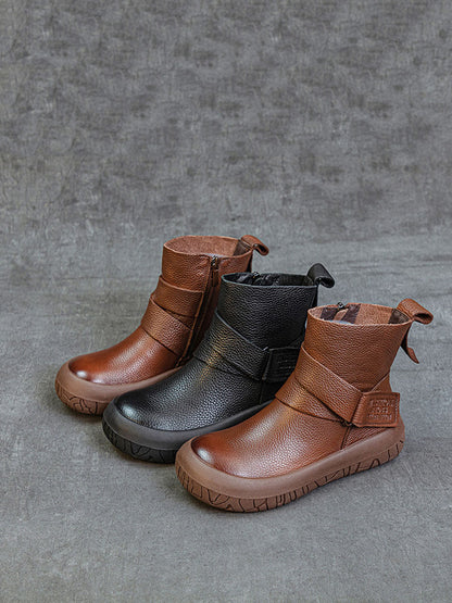 Genuine Leather Spliced Flat Ankle Boots Av1039