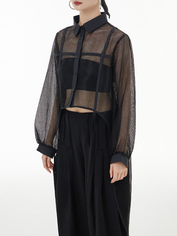 Stylish Long Sleeves Loose Mesh See-through Sun Protection Blouses&shirts Tops