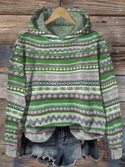 Vintage Fairman Island Pattern Contrast Jacquard Hooded Sweater elevenforest