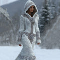 Viking Celtic Knot With Rose Art Knit Cozy Casual Cozy Knit Hooded Maxi Dress
