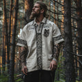 Men's Viking Celtic Mythology Wolf Head Triangle Pattern Lapel Shirt elevenforest