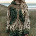 Women's Irish Celtic Knotted Contrast Hooded Sweater elevenforest