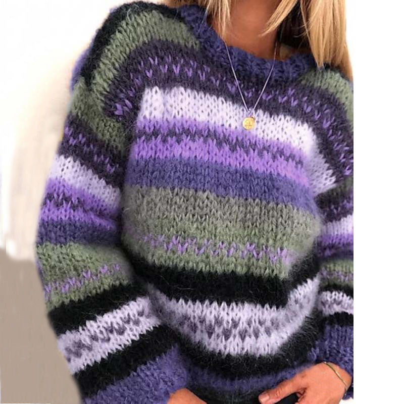 Vintage Rainbow Jacquard Long Sleeve Sweater elevenforest