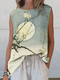 Comstylish Plum Blossom Moon Gradient Japanese Linen Tank Top