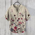Men's Vintage Art Blossom V Neck Casual Linen Blend Shirt elevenforest