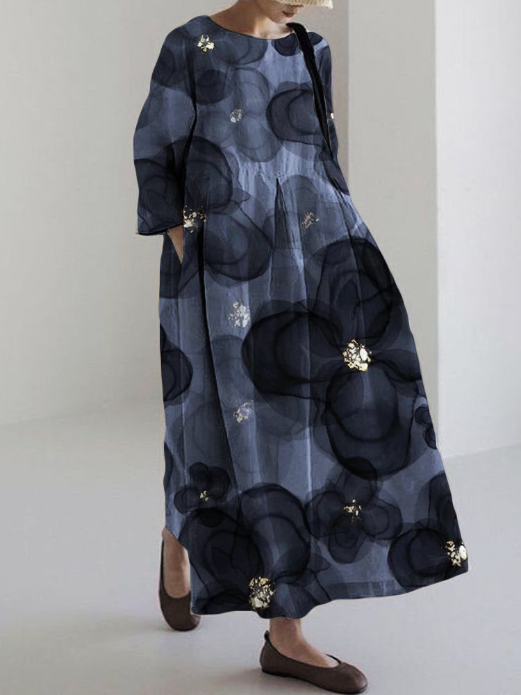 Classy Glitter Floral Watercolor Linen Blend Maxi Dress elevenforest