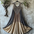 Vintage Viking Celtic Embroidery Art Patchwork Linen Tank Dress elevenforest