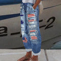 Women's Vintage Independence Day Print Linen Blend Casual Pants elevenforest