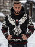 Men's Viking Raven Celtic Contrast Cozy Hooded Sweater elevenforest