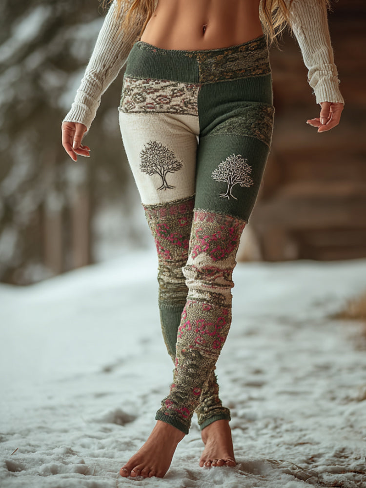 Women's Viking Style Patchwork Tree Of Life Leggings elevenforest
