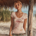 Bohème Marine Jellyfish Sequin V-neck Comfortable T-shirt elevenforest