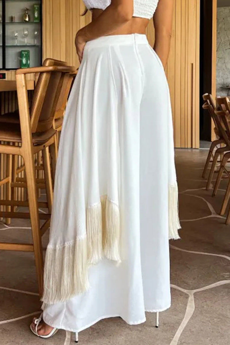 Irregular Fringed Hem Boot Cut Speaker Bottoms(3 Colors)