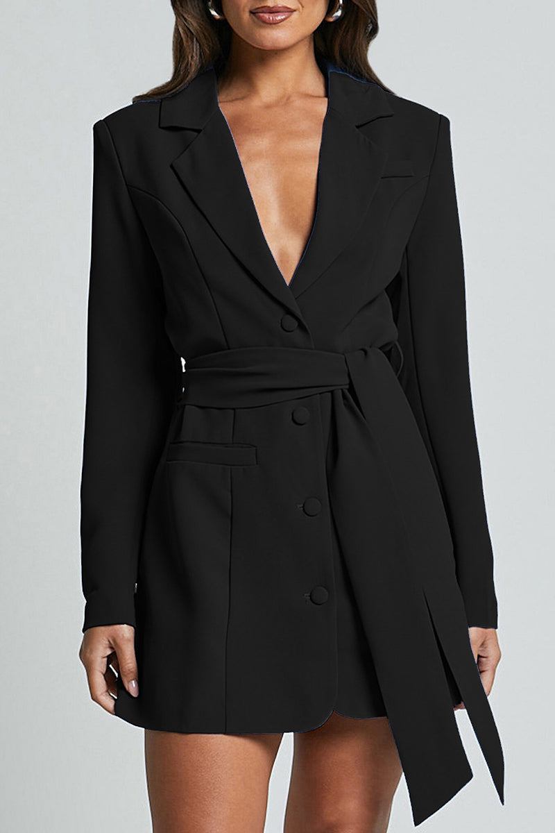 Formal Color Lace Up Buttons Turn-back Collar Outerwear(3 Colors)