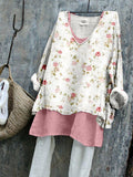 Vintage Cottagecore Floral Pattern Linen Blend Tunic elevenforest