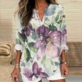 Comstylish Vintage Elegant Botanical Floral Art Linen Blend Tunic