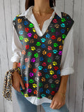 Women's Rainbow Paw Art Print Versatile Knitted Vest