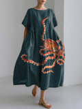 Women's Vintage Octopus Felt Art Linen Blend Dress elevenforest
