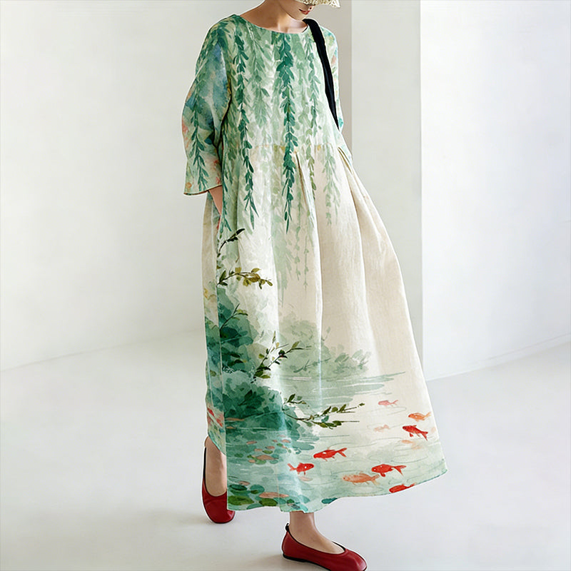 Comstylish Women's Japanese Art Floral Print Dress