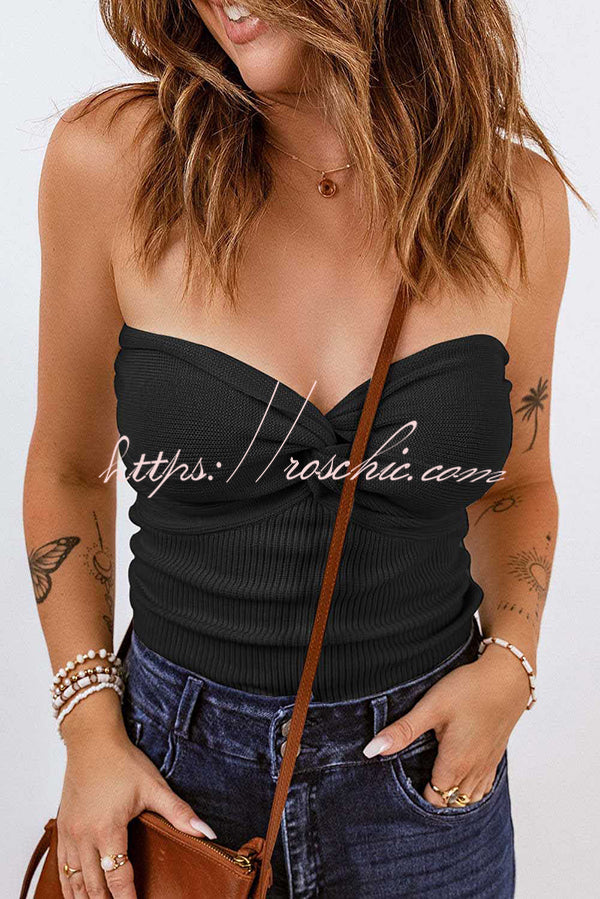 Tube Knit Ribbed Slim Backless Tank Top