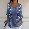 Comstylish Women's Casual Vintage Independence Day Denim Art Mid Sleeve Top