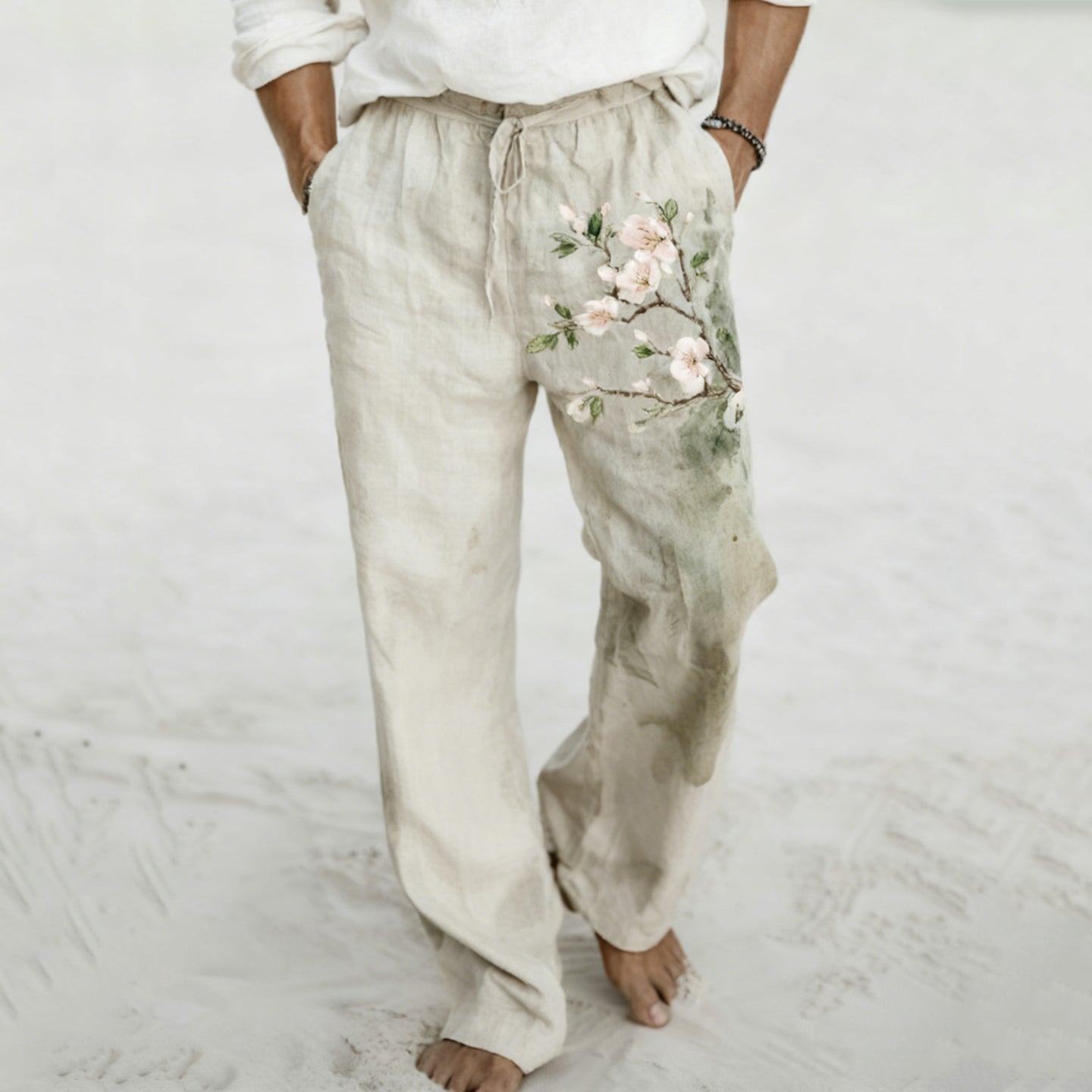 Men's Vintage Floral Art Comfy Linen Pants elevenforest