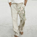Men's Vintage Floral Art Comfy Linen Pants elevenforest