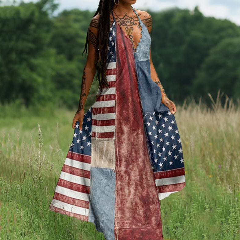 Independence Day Flag Inspired Patchwork Maxi Dress elevenforest