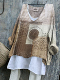 Japanese Sashiko Art Geometric Patchwork Linen Blend Tunic elevenforest