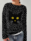 Comstylish Vintage Black Cat Face Pattern Polka Dots Cozy Sweater