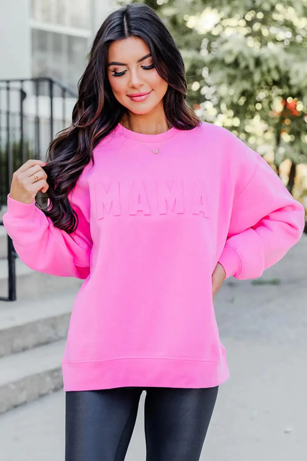 Bright Pink Mama Embossed Sweatshirt