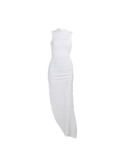 Camisole Texture Backless Slit Bodycon Maxi Dress