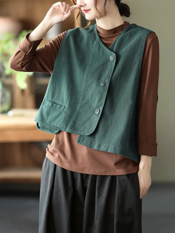 Asymmetric Color Buttoned Vest Top