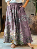 Women's Vintage Floral Art Print Cotton Skirt elevenforest