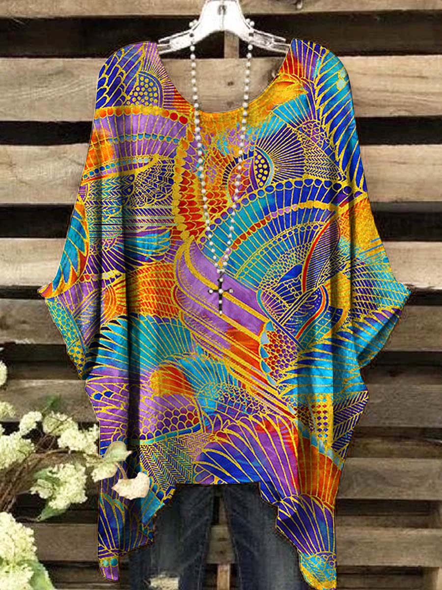 Women's Abstract Gradient Colorful Feather Print Top