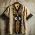 Ancient Egyptian Eye Of Horus Embroidered Contrast Linen Shirt elevenforest