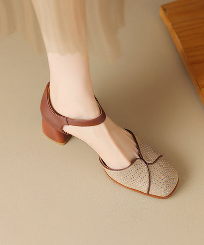 Apricot Boutique Cowhide Leather Sandals Splicing Buckle Strap Oi004