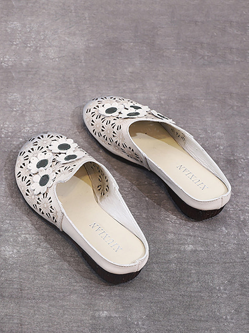 Summer Leather Flower Spliced Cutout Slippers Oo1019