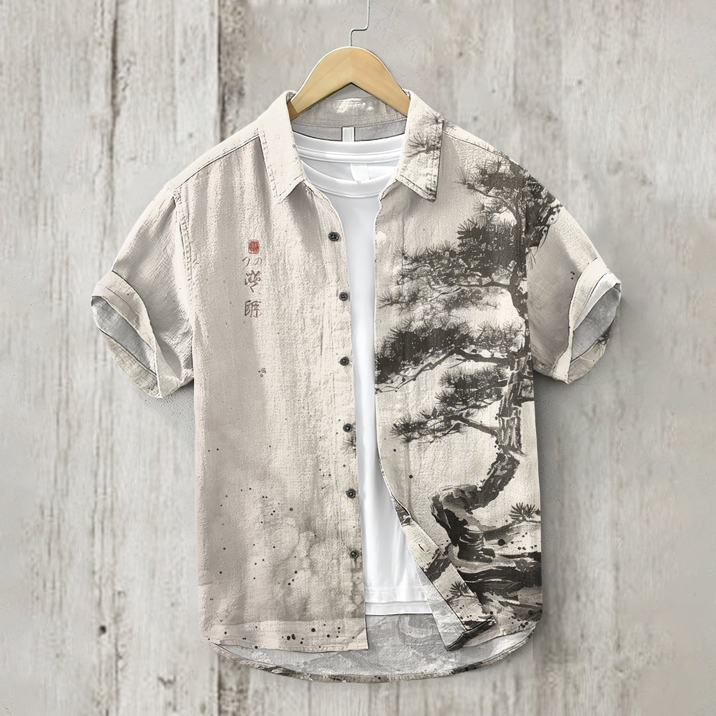 Japanese Landscape Tree Art Linen Blend Shirt elevenforest