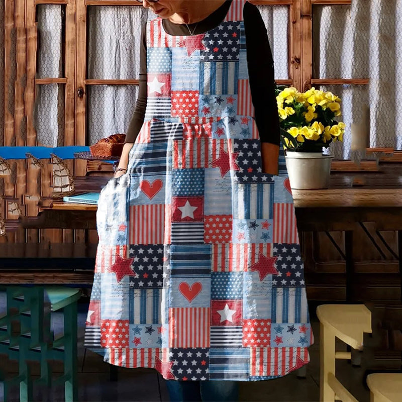 Women's Independence Day Flag Print Sleeveless Loose Midi Dress elevenforest