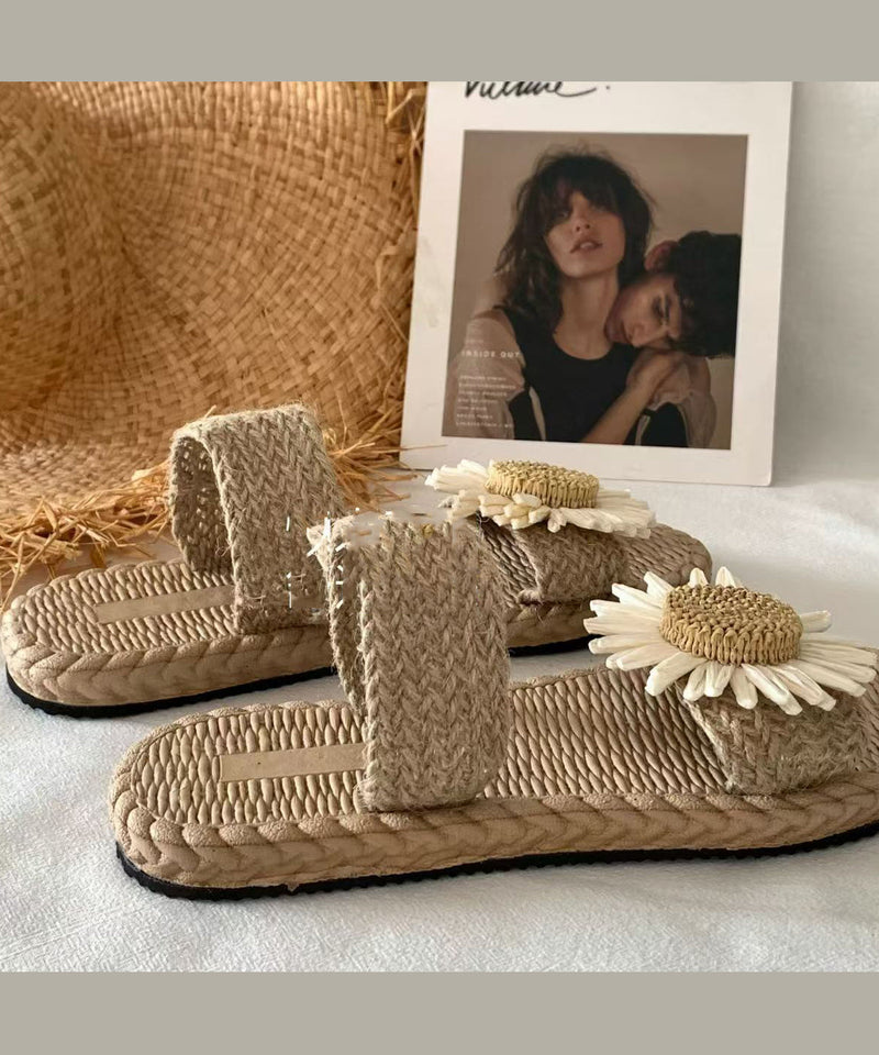 Handmade Grass Woven Flower Beach Slippers Summer New Ag1008